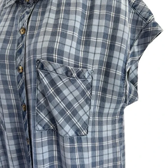 Billy T Shirt Dress Womens Medium Blue Plaid Button Front Pockets Midi Casual - Picture 7 of 16